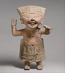 A sonriente ceramic figurine, 600 to 1000 CE, Classic Veracruz culture. Although their purpose is uncertain, the profusion of these smiling figurines is distinctive since depictions of such expressions are uncommon in other Mesoamerican cultures.