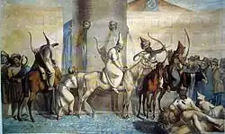 19th century depiction of Bashkirs raiding Paris, all depicted wearing Bashlyks and Malahais