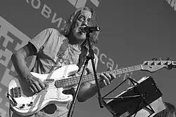 Band leader Dmytro Dobryi-Vechir during Viy's performance in Kyiv, 2024