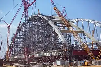photograph of the arches of the Crimean Bridge prior to completion