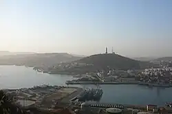 View of Lüshun's harbor and town from Huangjin Mountain