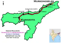 (Kamakhya–Murkongselek) Intercity Express route map