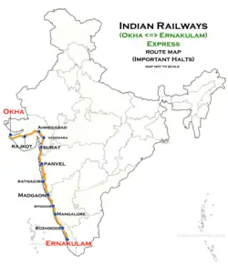 (Okha–Ernakulam) Express route map