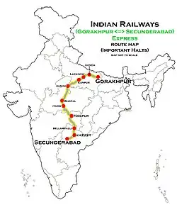 (Secunderabad–Gorakhpur) Express route map
