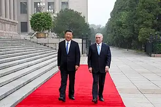 Brazilian president Michel Temer and Chinese Xi Jinping in Beijing; September 2017.