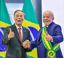 Vice President Wang Qishan and Brazilian president Lula da Silva in Brasília; January 2023.