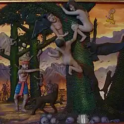 Phra Malai observing the suffering of adulterers in hell, Wat Machiram, Malaysia