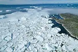 Aerial view of Jakobshavn Glacier looking to west side