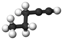 Ball-and-stick model of 1-pentyne