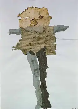 Figure (1986), collage with drawing and scorching, 88 x 62 cm