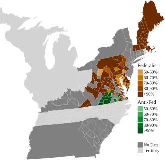 Map of presidential election results by county, shaded according to the vote share of the highest result for an elector of any given faction