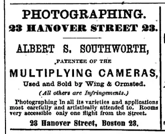 Advertisement for Albert Southworth, photographer, 1868