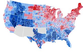 Results by county, shaded according to winning candidate's percentage of the vote