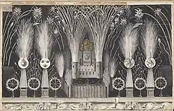 Drawing of a fireworks design from the 18th century