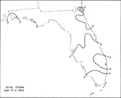 A map of Florida with contour lines to indicate rainfall amounts