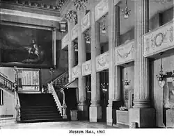 Photograph of columns and a staircase inside the Boston Museum