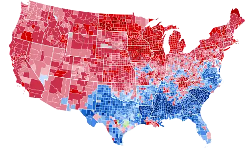 Results by county, shaded according to winning candidate's percentage of the vote