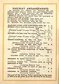 Back cover showing railway arrangements and charges at the entrance gates