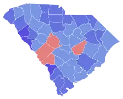 Blue counties were won by McNair and red counties were won by Rogers
