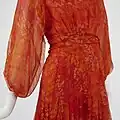 1970s Givenchy cocktail dress, orange printed silk chiffon