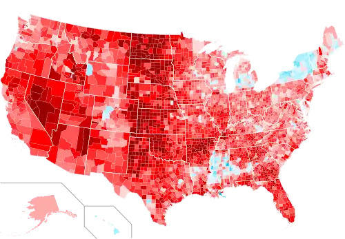 Change in vote margins at the county level from the 1976 election to the 1980 election.