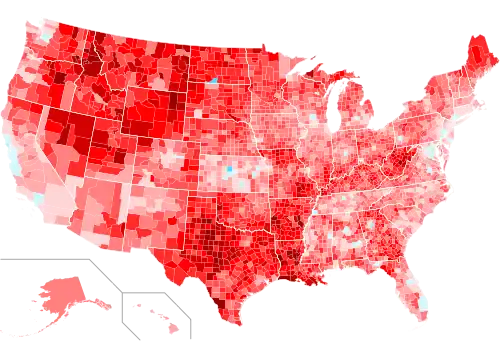 Change in vote margins at the county level from the 1996 election to the 2000 election