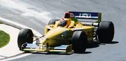 Andrea Montermini driving the revised FG01B at the 1996 San Marino Grand Prix.