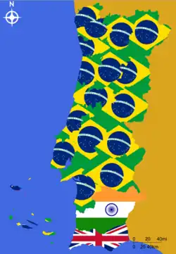 Brazilians dominate among non-citizens in most districts, along with Venezuelans in Madeira, Britons in Algarve and Indians in Beja