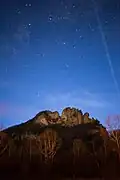 Seneca Rocks night sky, as seen from the town of Seneca Rocks, West Virginia in the Monongahela National Forest.