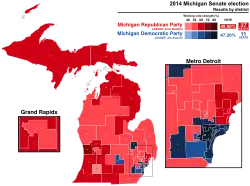Results shaded by the percentage of the party vote in each district