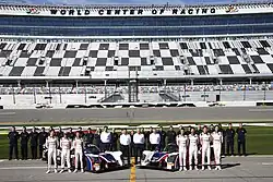 United Autosports team lineup in the pit lane before the 2018 24 Hours of Daytona