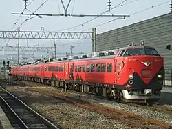 485 series set A1/2 in "Akabē" livery on an Aizu Liner service, May 2010