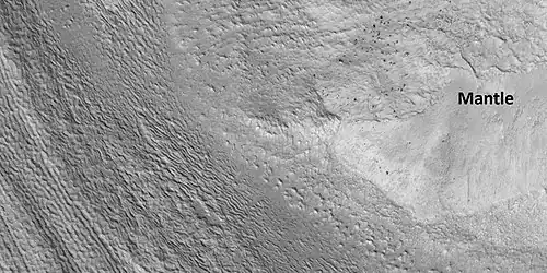 Close view of lineated valley fill and mantle, as seen by HiRISE under HiWish program