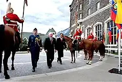 Lord Strathcona's Horse are authorized to wear brass helmets with red and white plumes