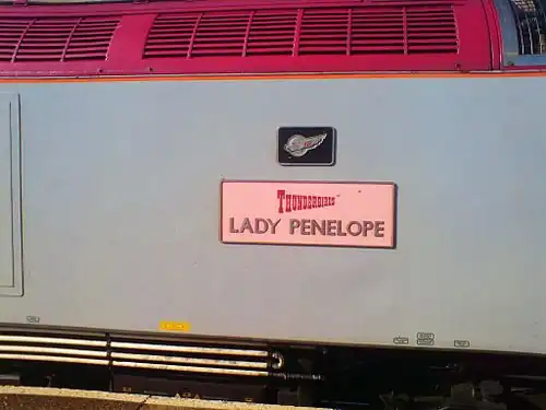 Nameplate on Virgin Trains' locomotive Lady Penelope in 2008