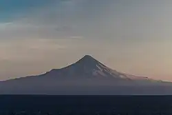 Shishaldin (9,373 ft; 2,857 m) volcano as seen from the Unimak Pass in the morning light.