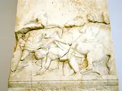Funerary relief for Athenian footman Panchares, who probably fell at the battle of Chaeronea (338 BC)