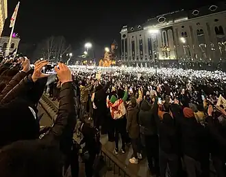 Pro-Western protesters and rioters during the anti-government protests in Tbilisi, Georgia