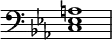 { \override Score.TimeSignature #'stencil = ##f \time 4/4 \key c \minor \clef bass << { <c ees a>1 } >> }