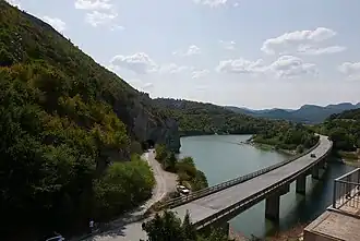 A road bridge at the reservoir's tail
