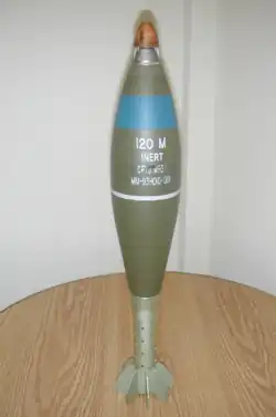120 mm HE mortar shell fitted with M734 proximity fuze