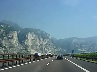 Autostrada A22 runs through Po Valley and Alps linking Modena to Brenner Pass, a mountain pass which forms the border between Italy and Austria