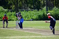 Jessica Miranda bowling against Albertina Galan.