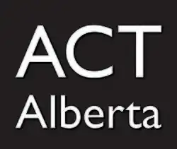 Large white letters of “ACT” are positioned in all-caps above the word “Alberta” on a black background.