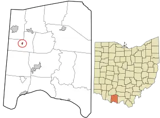 Location in Adams County and the state of Ohio.