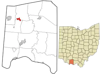 Location in Adams County and the state of Ohio.