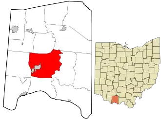 Location in Adams County and the state of Ohio.