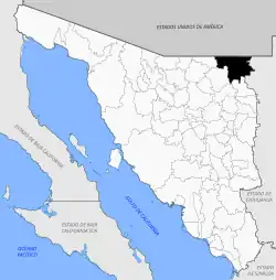 Location of the municipality in Sonora