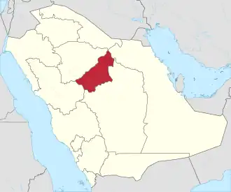 Map of Saudi Arabia with Al-Qassim highlighted