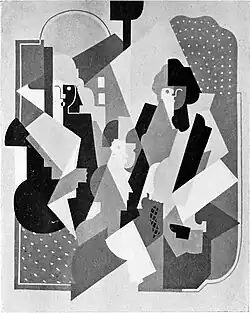 Albert Gleizes, c.1920, Figures planes (Trois personnages assis), dimensions approximately 126 x 100 cm, location unknown. Exhibited Der Sturm, Berlin, 1921 (no. 927) and reproduced in Gleizes 1927, p. 97.